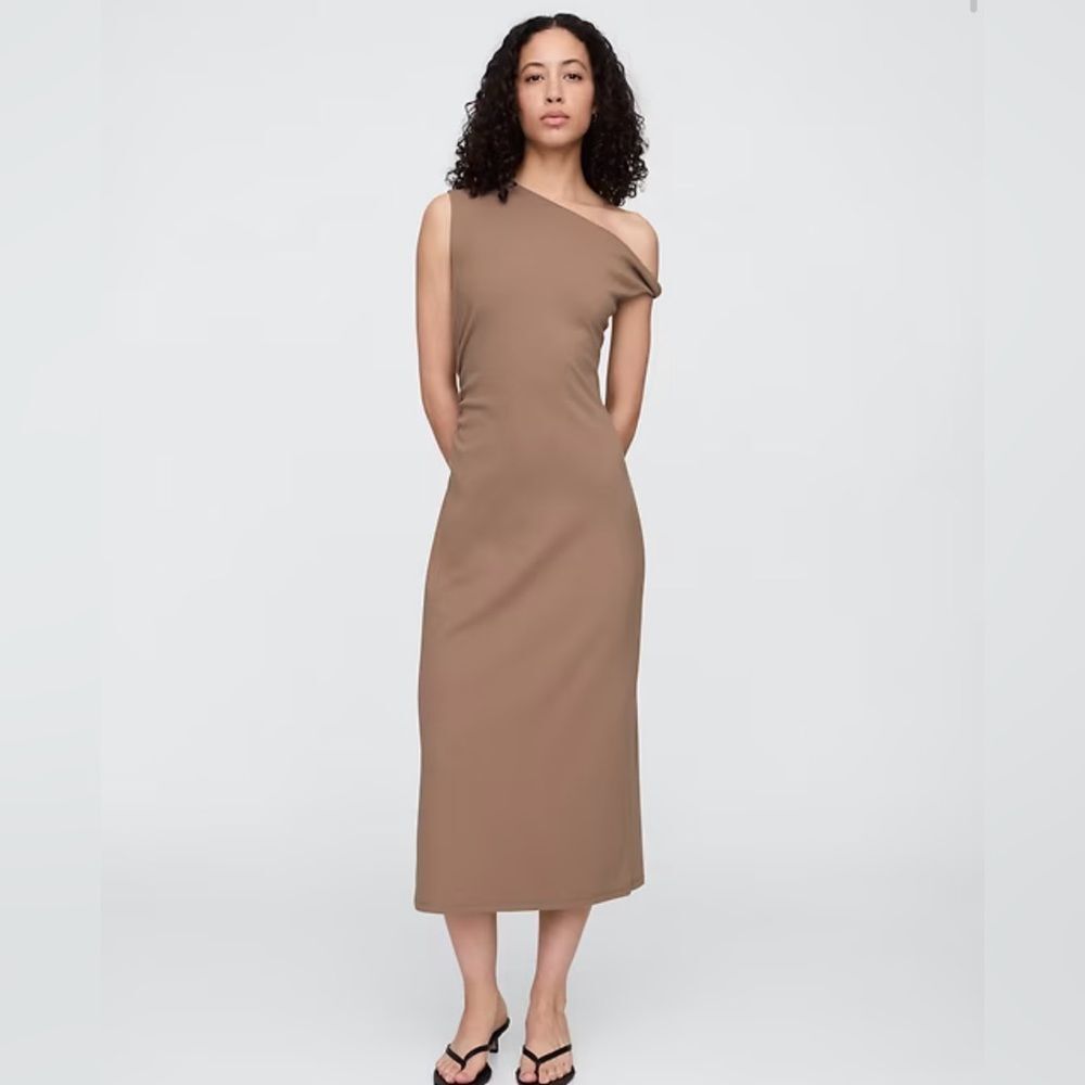 NWT Gap Modern Ribbed One Shoulder Midi Dress Size XL Color Mountain Trail